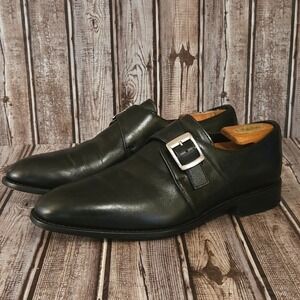 Sz 9.5 Mens Anthony Veer Black Leather Monk Strap Dress Shoes VGUC